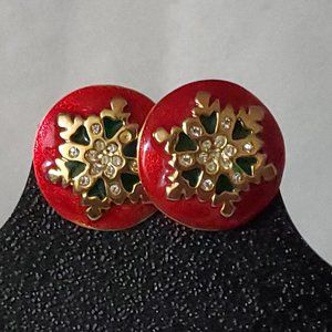 Christmas Snowflake Gold Tone Accents Stud Earring